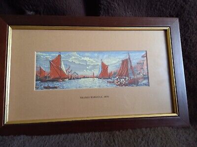 Vintage Woven Framed Tapestry Silk Needlework London Thames Barges C. 1870 • 9.99£