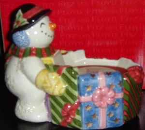 Tazza candela artigianale Fitz & Floyd Frosty Folks in pensione 19/445 nuova con scatola - Foto 1 di 10