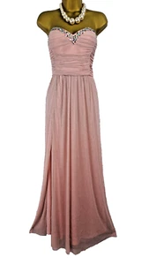 QUIZ Pink Jeweled Evening Dress Strappy Sparkle Maxi Split Hem Party Cruise UK18 - Picture 1 of 10