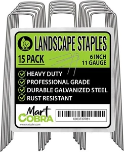 COBRA 6 Inch Galvanized Landscape Staples 15 Pack 11 Gauge Anti-Rust Heavy Duty - Picture 1 of 6