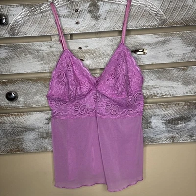 Top de encaje Y2K Vassarette para mujer S/36 rosa semi transparente femenino Foto 1 de 4