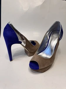 Calvin Klein Plateau Heels Wildleder Kobaltblau Nude Color Block 10M Kayleen - Bild 1 von 7