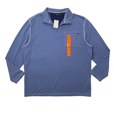 Sudadera Nautica Para Hombres 2XL Azul Cadete Algodón Cuarto Cremallera Manga Larga Pullover Foto 1 de 4