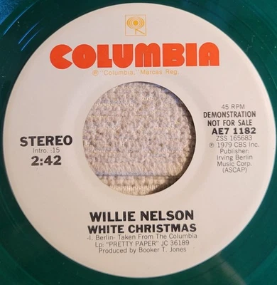 Willie Nelson "White Christmas / Blue Christmas" VG+ promo Green vinyl - Image 1 of 3
