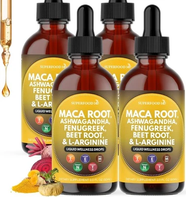Gotas líquidas Superfood MD raíz de maca - Ashwagandha, raíz de remolacha, 8 oz bienestar 4 unidades Foto 1 de 3