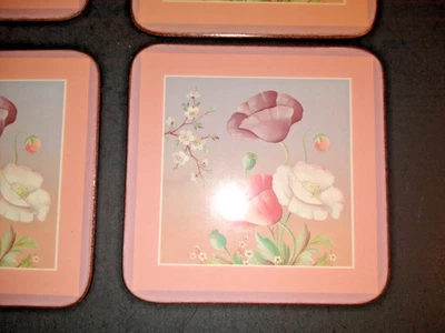 Juego de 6 posavasos de corcho con patrón de amapola Pimpernell superficie acrílica cuadrada de 4" Foto 1 de 4