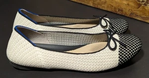 Rothy’s The Ballet Flat w/ Woven Bow In Coco Cream & Black Size 10 - Picture 1 of 10