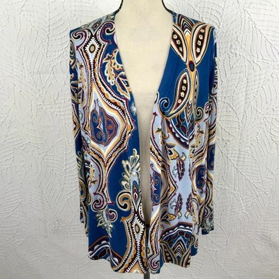 Chicos 3 Cárdigan Suéter Frente Abierto Ligero Talla XL Azul Floral/Paisley Foto 1 de 4