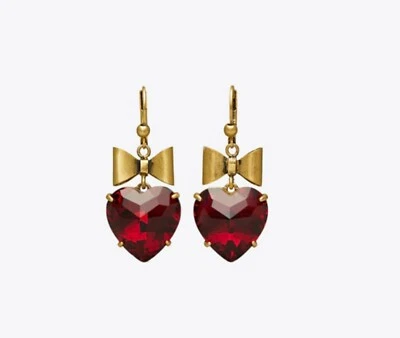 New Tory Burch Women's Heart and Bow Dangling Earrings Drop RED Valentines Gift - Image 1 of 3