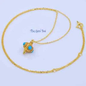 18K Solid Yellow Gold Sleeping Beauty Turquoise pendant necklace 18" Length - Picture 1 of 7