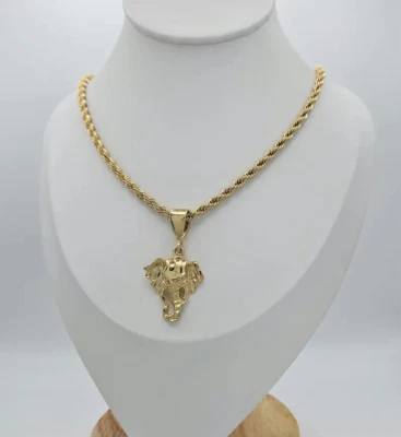 Gold Elephant Necklace, 14k Heavy Plated Gold, 4mm Rope Chain - Image 1 of 4