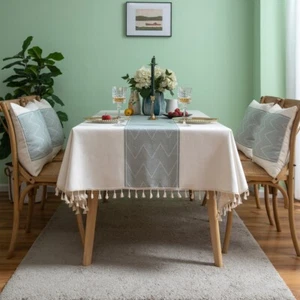 Enova Home Quality Washable Wrinkle Free Cotton Linen Tablecloth with Tassel - Picture 1 of 46
