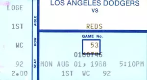 1988 Dodger Stadium Ticket Stub LA Dodgers Cincinnati Reds August 1 Game 53 - Picture 1 of 2