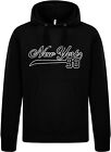 New York Text Design Hoodie Black Retro 90's NYC Style Pullover Hood Jumper