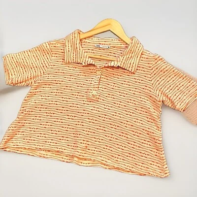 ✌️Zara Retro Cropped Knitted Polo Shirt Women's | Cream & Orange Size Medium - Image 1 of 4
