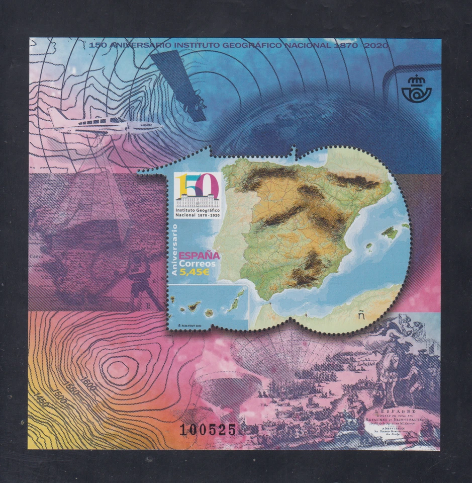 Hoja bloque 150 Aniversario Instituto Geográfico Nacional  2020 Edifil  5427 MNH - Imagen 1 de 1
