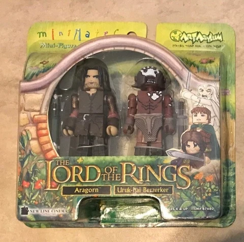 Lord of the Rings Art Asylum Minimates NEW box 2 Mini Figures Aragorn Uruk-hai Cover
