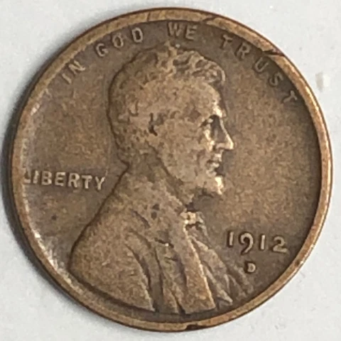 1912 D Lincoln Wheat Cent Coin - Rim Error L" Liberty - Rare Cover