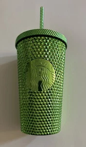 New Starbucks Metallic Green Studded Bling 16 oz Tumbler Cold Cup / New - Picture 1 of 6