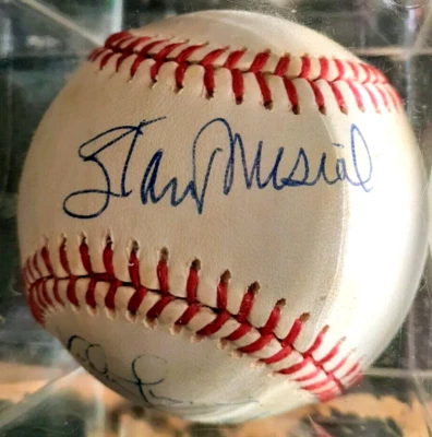 STAN MUSIAL CERTIFIED BY JSA AUTOGRAPH BASEBALL WITH V.PINSON,S.GARVEY COA - Image 1 of 3
