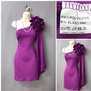 Stunning Purple Single Arm Broch Bodycon Occasion Dress XS Stretchy - Picture 1 of 12