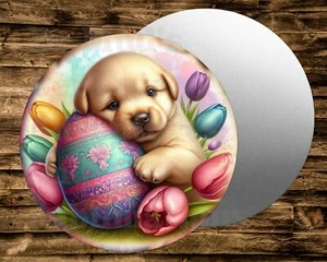 Letrero redondo de metal lindo cachorro huevo de pascua corona artesanías y miniaturas - Imagen 1 de 1
