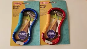 Pair Of Large Nuby On The Go Handy Hooks GREAT FOR STROLLERS OR CARTS Red & Blue - Picture 1 of 4