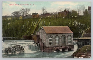 Rochester NY Lower Falls View Postcard Electric Power Generation Waterfall 1910s - Picture 1 of 5