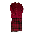 Vintage Pendleton 8 Womens 100% Virgin Wool Suit and Wrap Skirt Set Red/Green