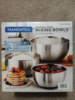Paquete de 3 cuencos mezcladores de acero inoxidable Tramontina con base de silicona Foto 1 de 2