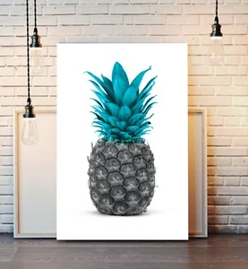 PIÑA BLANCO Y NEGRO BLANCO AZULADO LONA TURQUESA IMPRESIÓN ARTE OBRA DE ARTE FORTUNA - Imagen 1 de 10