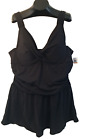 ANNE COLE Swim Dress Plus SZ 24W Black Slimming Ruched V-Neck Underwire NWT
