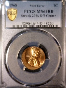 1968 ERROR PCGS MS64 OFF CENTER Lincoln Cent NICE CH BU + O/C Coin NR - Picture 1 of 5
