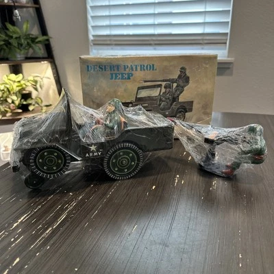 Masudaya MT Desert Patrol Jeep Tin Litho Battery Operated Bump and Go With Box - Image 1 of 4