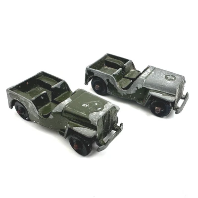 老式 Tootsietoy 军队吉普车 2 件压铸军用车辆 Olive Drab 绿色 — 第 1/4 张图片
