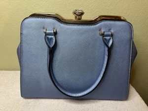 La Terre Fashion Damen Vegan Handtasche Schwarz Schmuck Druckknopfverschluss Blau - Bild 1 von 11
