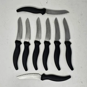 Miracle Blade III Perfection Steak Knife 4” Blade Set of 8 Black Comfort Handle - Picture 1 of 5