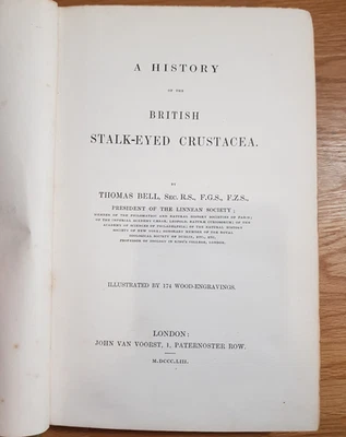 1853 A HISTORY OF THE BRITISH STALK EYED CRUSTACEA BY BELL CARCINOLOGY CRABS @ - Image 1 of 4