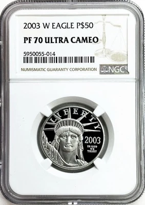2003 W PLATINUM $50 AMERICAN EAGLE 1/2 OZ PROOF COIN NGC PF 70 ULTRA CAMEO - Image 1 of 2