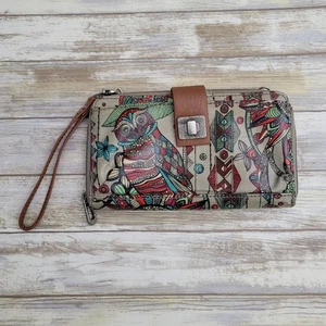 Sakroots Owl Print Artsy Boho Wristlet Clutch Wallet Coated Canvas Multicolor - Picture 1 of 10