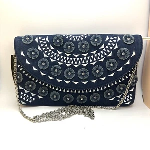 INC Blue Floral Denim Crossbody Bag Medium Purse Chain Strap NWT Womens Boho - Picture 1 of 8