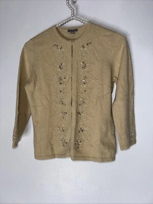 Cárdigan Ann Taylor Mujer Beige XS Adornado Perlas Estrás Mezcla Angora Foto 1 de 4