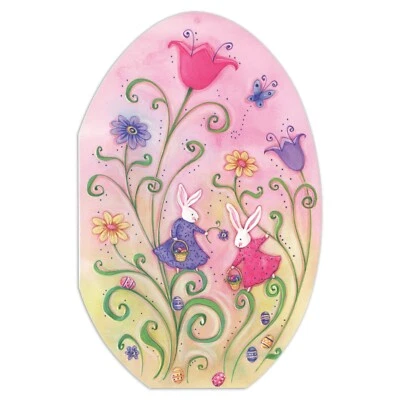 Cute EASTER Card, Rabbit Bunnies Flowers Egg by American Greetings + Envelope - Image 1 of 4