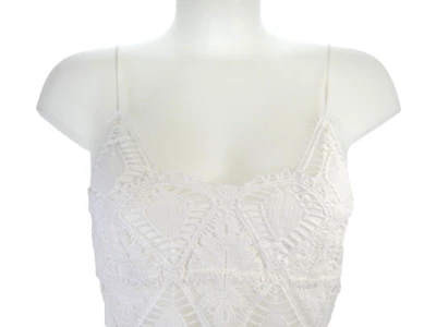White Crop Top Crochet Shirred Lined Casual Festival Summer Size M SHARA New - Image 1 of 4