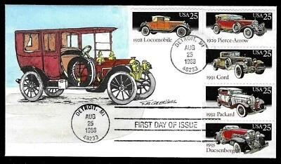 2381-5 25c Stamps (1988) THE CLASSIC CARS FDC HD/HP FROM FRANS M. GEERLINGS !!! - Image 1 of 2