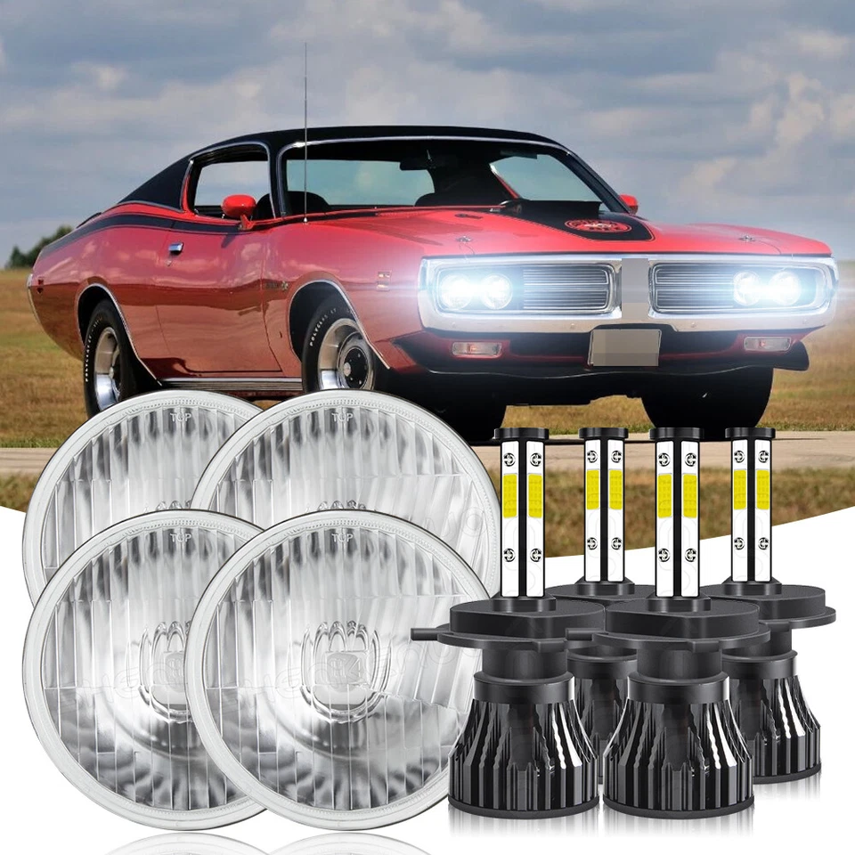 Kit de 4 faros redondos LED 5,75" haz alto/bajo para Dodge Charger 1966-197 Foto 1 de 4