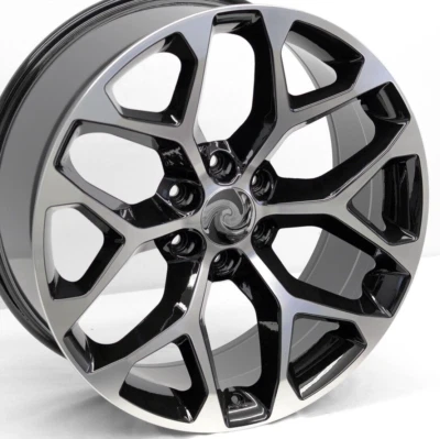 22" Black Machined Snowflake OE Style Wheels 22x9 6X5.5 +24 GMC Sierra Chevy - Image 1 of 4