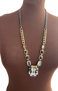 NWOT Stella & Dot Long Gold/Black Tone Chain Necklace Clear Crystal Pendant 30" - Picture 1 of 14