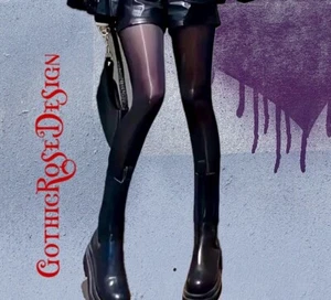 Black Thin Oil Shine Silky Tights, Sheer Edgy Tights, Edgy Retro Party wear - Picture 1 of 4