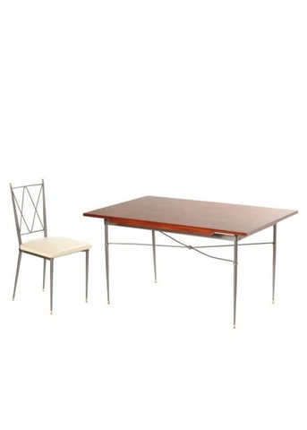 Jules Leleu style French Polished Desk & Chair ~ Vintage 1940s midcentury modern Cover